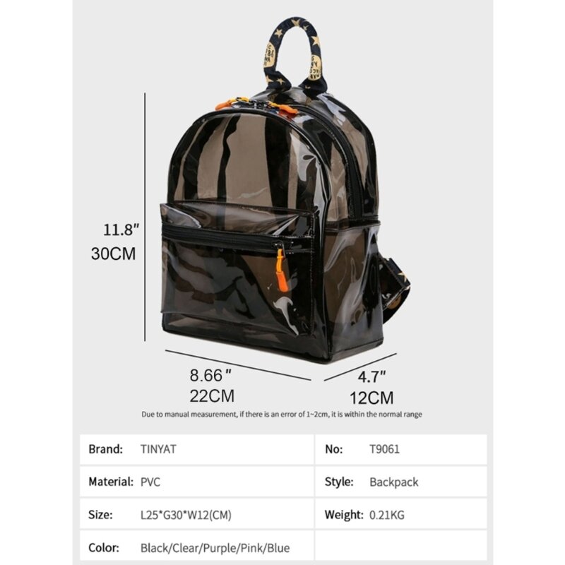 حقيبة ظهر نسائية حقيبة ظهر كاجوال شفافة بسعة كبيرة حقيبة مدرسية لطيفة من مادة PVC