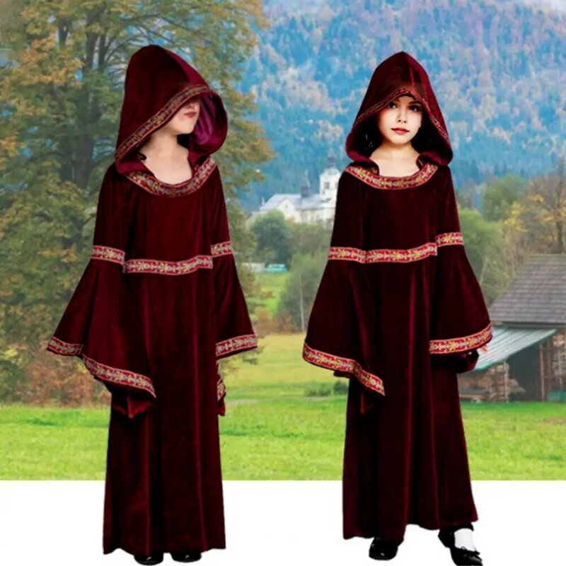 فستان نسائي مخملي طويل بأكمام جرس ، مستوحى من الفيكتوري ، كوسبلاي هالوين ، القرون الوسطى ، المتناقضة