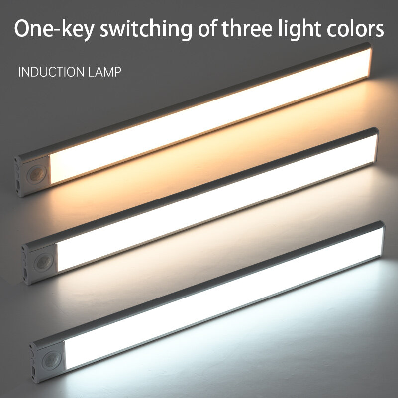 LED استشعار الحركة ضوء 20/30/40/60 سنتيمتر رقيقة جدا تحت إضاءة الخزانة 3 ألوان ليلة خزانة مصباح للمطبخ إضاءة داخلية