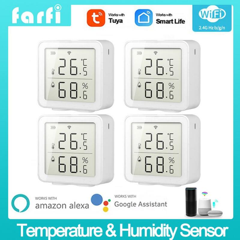 مستشعر درجة الحرارة والرطوبة الذكي واي فاي ، مقياس الرطوبة الداخلي ، ميزان الحرارة مع شاشة LCD ، يعمل مع أليكسا ، جوجل المنزل