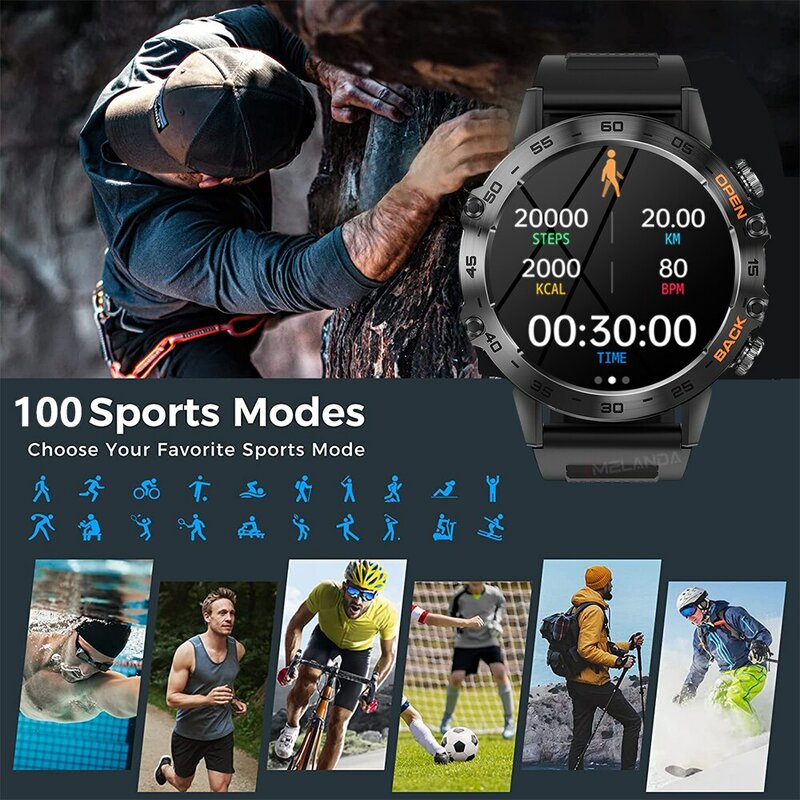 ساعة ذكية MELANDA Steel "بتقنية البلوتوث مناسبة لممارسة الرياضة للرجال ساعة ذكية مقاومة للماء IP67 لأجهزة Android IOS K52