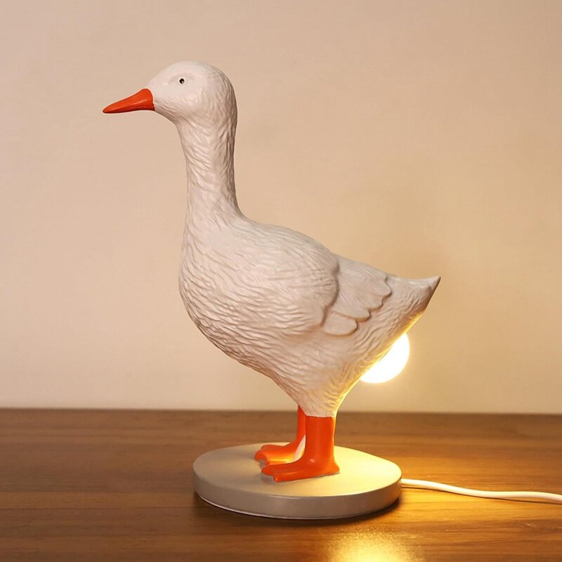 مصباح طاولة بطة ثلاثي الأبعاد مع USB ، مصباح LED نابض بالحياة ، ضوء ليلي للبط من الراتينج ، راتنج أبيض ، 1.