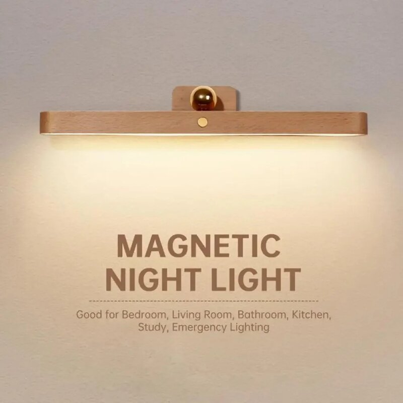 مصباح جداري مغناطيسي محمول قابل لإعادة الشحن ، مصباح ليلي خشبي LED ، مصباح ملأ أمامي ، مفتاح لمس ، غرفة نوم ، مصباح بجانب السرير ، مرآة