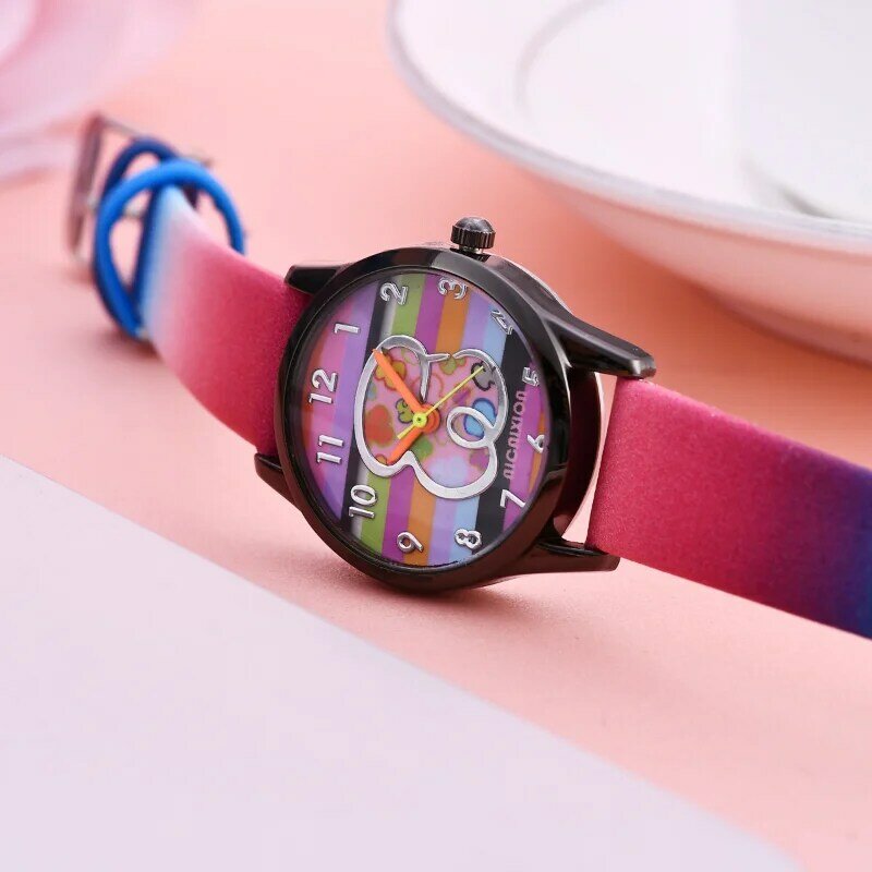 الملونة حزام ساعة المرأة كوارتز ساعة موضة الاتجاه العلامة التجارية الكرتون ساعة جلدية فاخرة المرأة الساعات الرقمية Montres Relojes
