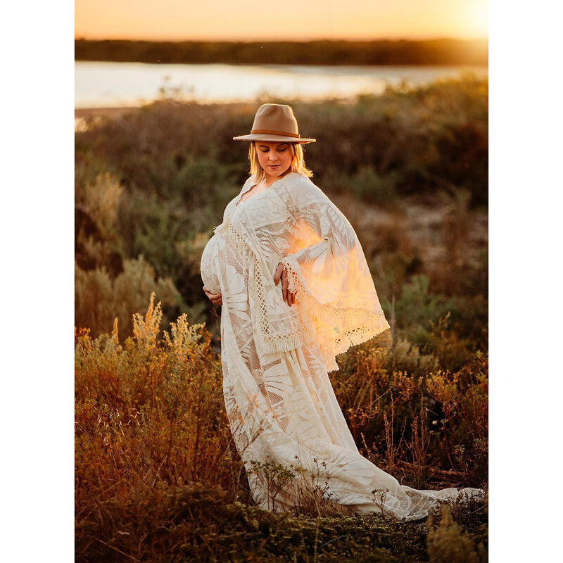فستان كارديجان للحوامل من دون آند جودي بتصميم بوهو من الدانتيل فستان طويل وطويل يصلح كهدية لحفلات الاستحمام