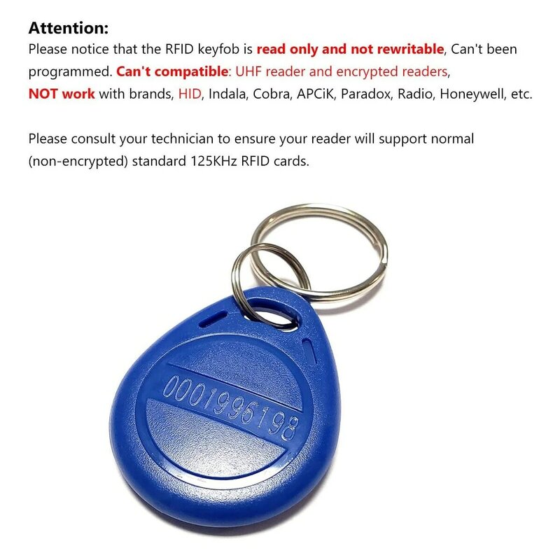 125KHZ ميدالية مفاتيح RFID EM بطاقة القرب ID رمز الكلمات Keyfobs ل جرس باب يتضمن شاشة عرض فيديو ، نظام مراقبة الدخول (قراءة فقط) ، حزمة من 10
