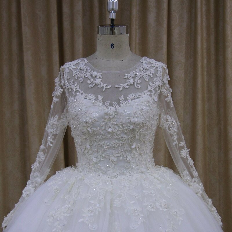 فستان زفاف من ANGELSBRIDEP بأكمام طويلة حقيقي فاخر مزين بطول الأرض من Vestidos De Novia رسمي الأميرة الكرة بسحاب