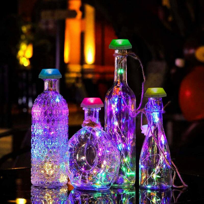 أضواء الجنية زجاجة النبيذ بالطاقة الشمسية ، أضواء بلاستيكية اللازمة ، حفلة عيد ، زينة الزفاف