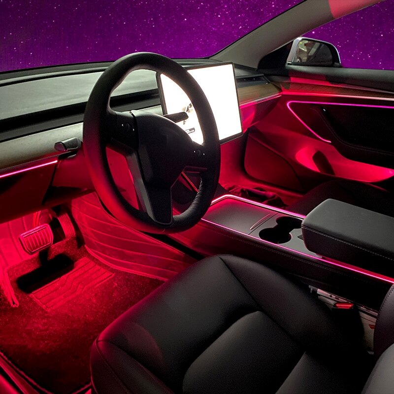 جديد تسلا نموذج 3 Y الداخلية RGB النيون المحيطة أضواء السيارة وحدة التحكم المركزية لوحة القدم جيدا الإضاءة APP التحكم LED قطاع الخفيفة