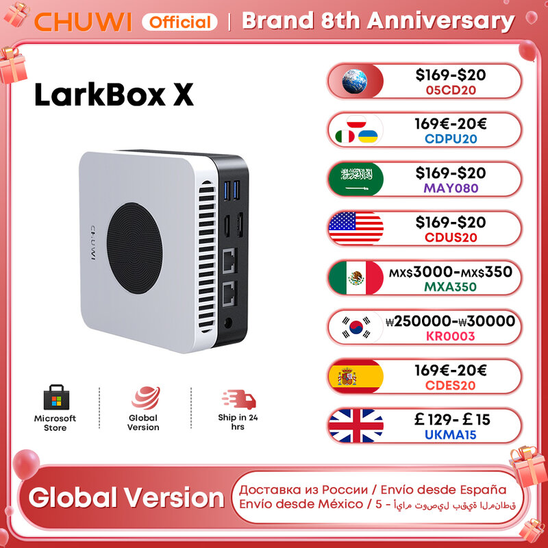 CHUWI LarkBox X كمبيوتر مصغر إنتل N100 لعبة الكمبيوتر UHD الرسومات ل 12th الجنرال إنتل المعالجات 12GB RAM 512GB SSD واي فاي 6 كمبيوتر سطح المكتب