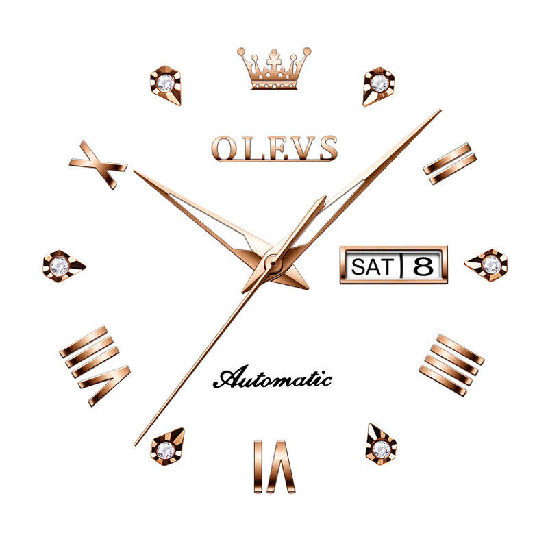 OLEVS عاشق الساعات للرجال والنساء موضة التلقائي الميكانيكية ساعة اليد مقاوم للماء تاريخ روز الذهب زوجين ساعة هدية