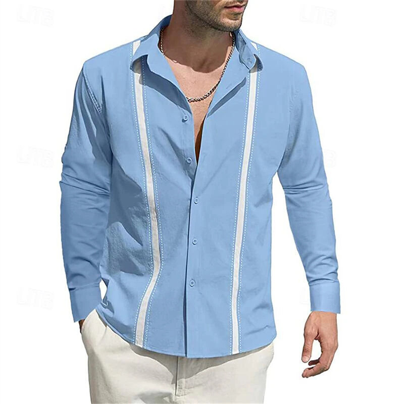 قميص رجالي مطبوع ثلاثي الأبعاد بطية صدر ، أحادي اللون ، عصري ، تصميم إبداعي جديد ، ملابس مريحة ، تصميم عالي الجودة