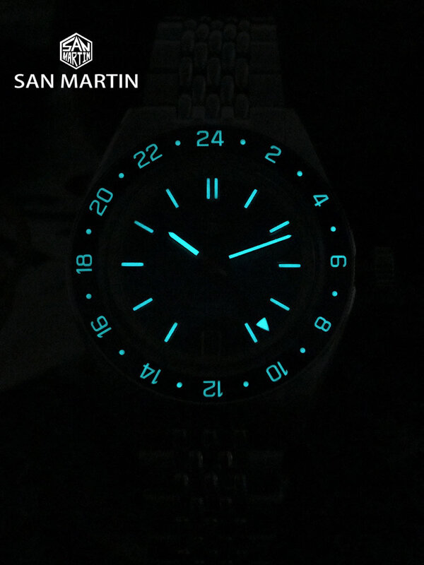 سان مارتن التصميم الأصلي الموضة GMT 39.5 مللي متر الرجال الرياضة ساعة اليابان NH34 التلقائي الميكانيكية مقاوم للماء 100 متر SN0116 Reloj