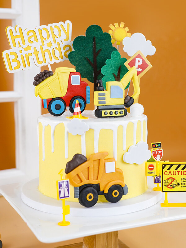 الهندسة البناء Excav عيد ميلاد الأولاد كعكة توبر لينة الفخار حفارة حجر شاحنة للأطفال موضوع كعكة الطرف الديكور
