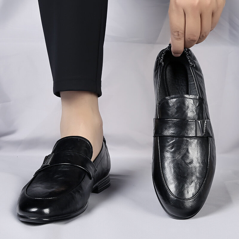 حذاء جلد طبيعي فاخر للرجال ، فستان للعمل والترفيه ، حذاء حرف V-Bean ، جودة عالية ، الموضة