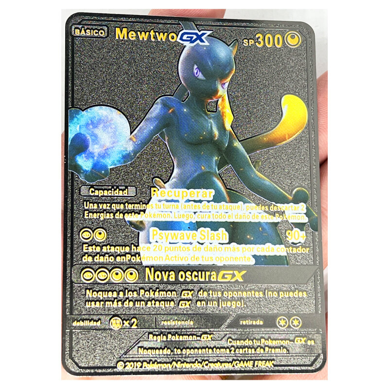 27 أنماط بوكيمون Mewtwo وعاء من الستانليس ستيل الأسود بطاقة معدنية VMAX لعب هوايات هواية المقتنيات لعبة جمع بطاقات أنيمي