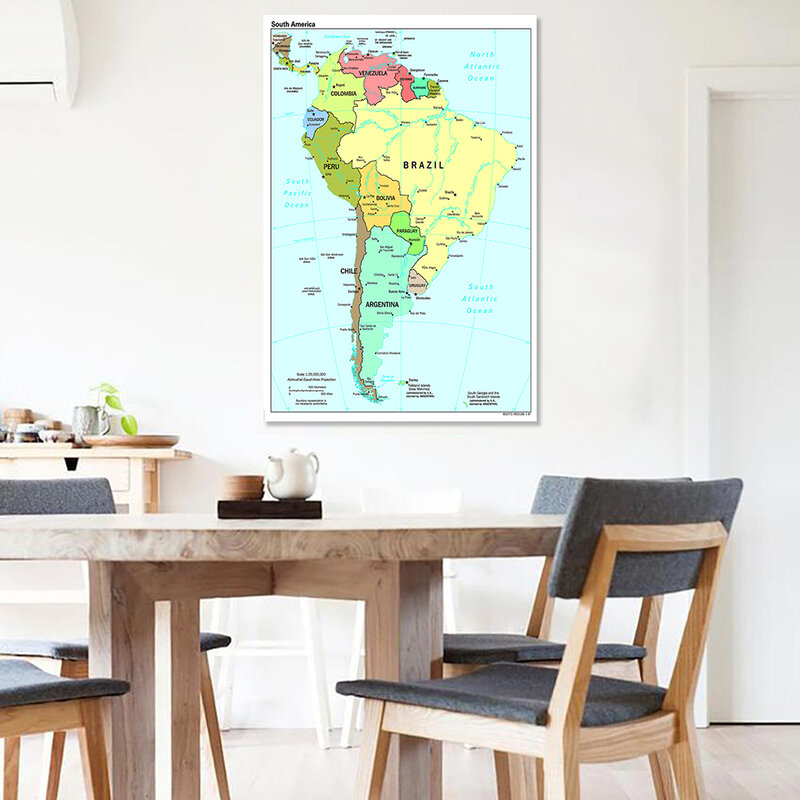 100*150 سنتيمتر خريطة أمريكا الجنوبية باللغة الإنجليزية كبيرة الجدار ملصق رذاذ قماش اللوحة غرفة المعيشة ديكور المنزل اللوازم المدرسية