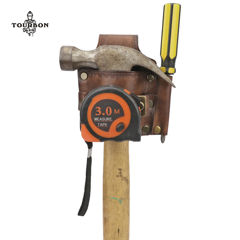 Tourbon شريط القياس و حامل المطرقة الثقيلة مفك الحافظة أدوات جلدية الحقيبة لحزام براون