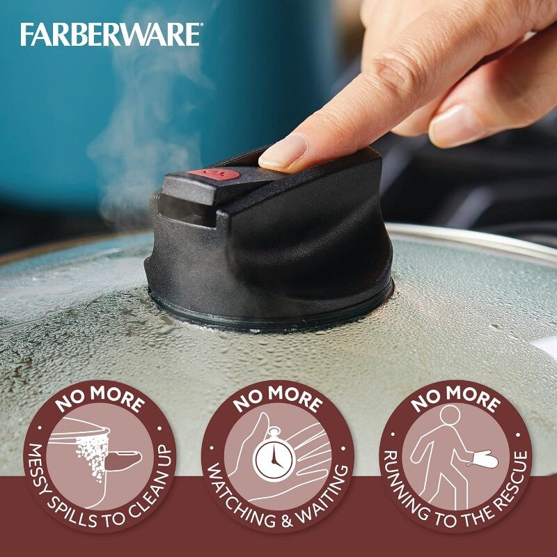Farberware-طباخ جامبو بتحكم ذكي غير لاصق ، مقلاة بخار بغطاء ومقبض مساعد ، أكوا ، 6 كوارت