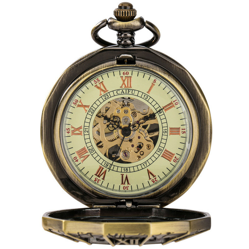 ساعة جيب مجوفة للرجال والنساء ، غطاء عنكبوت ، رقم روماني ، ساعة ميكانيكية أوتوماتيكية ، ساعة قديمة ، سلسلة دلاية