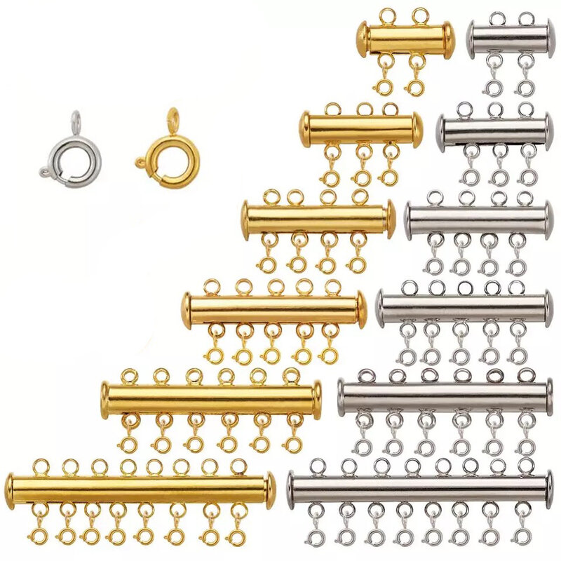 2 قطعة أنبوب دائري أقفال متعددة صف سلسلة موصل مع الربيع حلقة المشبك ل سوار ذاتي الصنع صنع المجوهرات إكسسوارات عقد