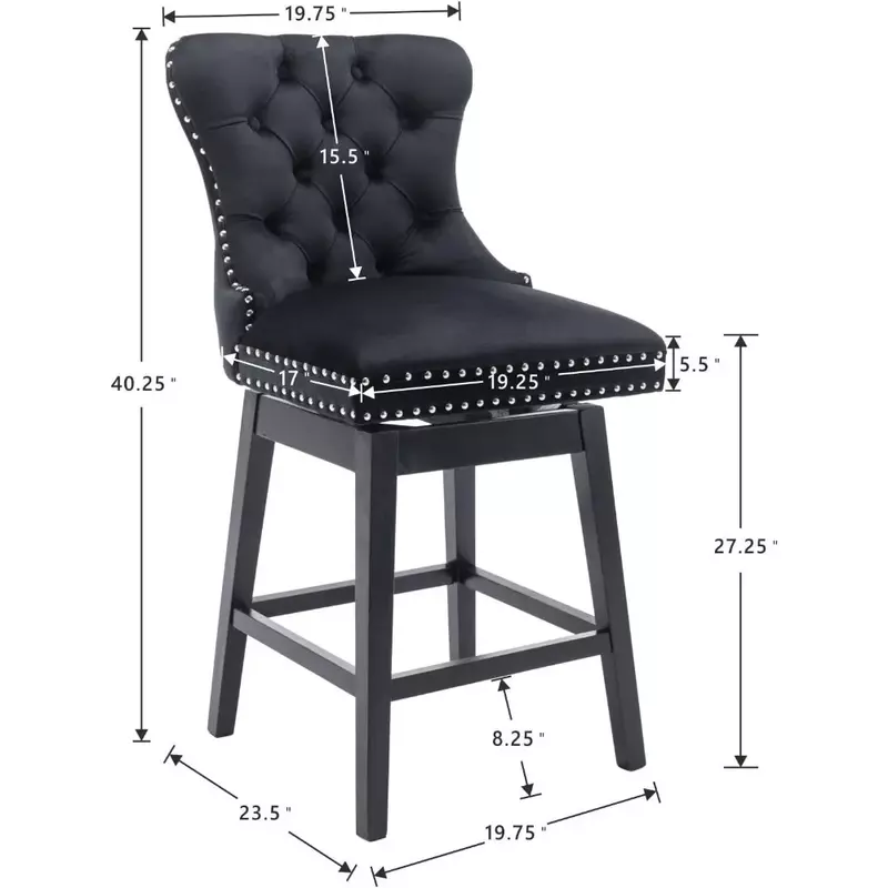 مقعد بار خشبي قابل للتعديل ، كرسي بار دوار ، جلد بولي يوريثان منجد ومسند للقدمين ، مجموعة من 2