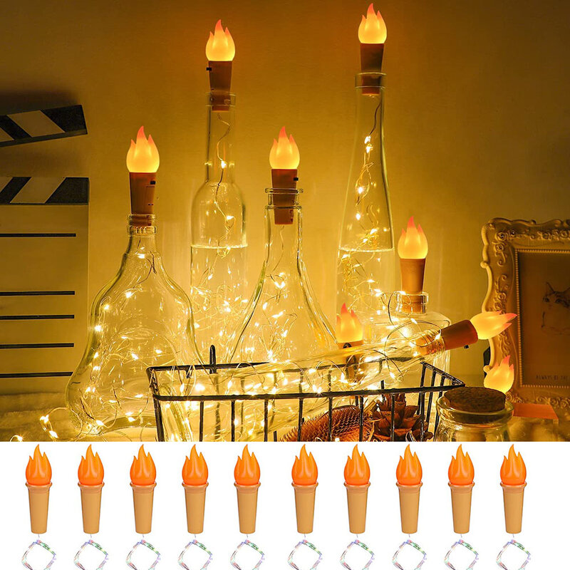 1-20 قطعة بطارية LED شمعة زجاجة النبيذ أضواء مع الفلين 2 متر 20 Led لهب النجوم الجنية أضواء ل عطلة حفل زفاف ديكور المنزل