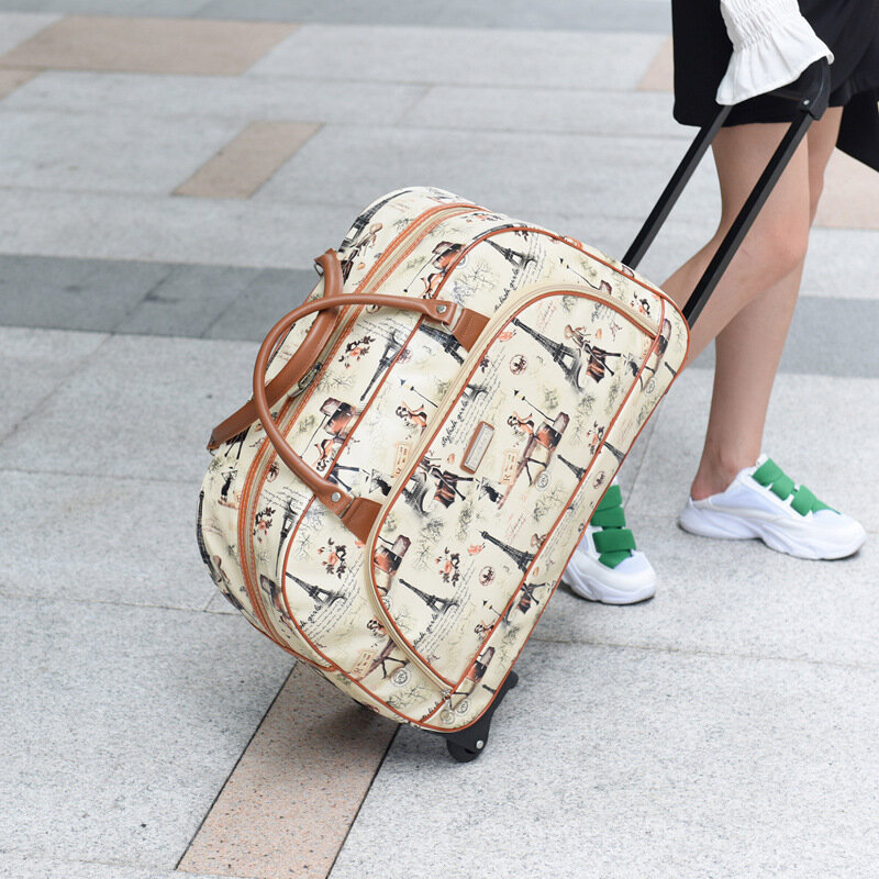 سعة كبيرة المرأة حقيبة سفر عربة حقائب بعجلات حقيبة أكسفورد مقاوم للماء المتداول الأمتعة حقيبة السفر مع عجلات