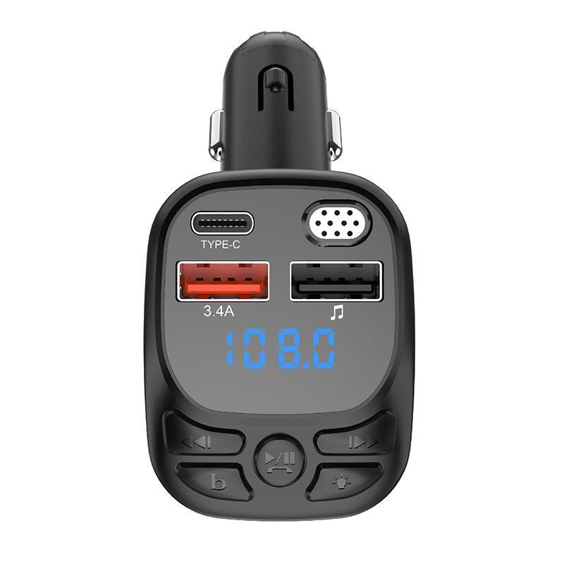 جهاز إرسال FM بلوتوث للسيارة ، شاحن USB نوع C ، المغير ، محول مكالمة بدون استخدام اليدين ، مشغل Aux للشاحنة ، مجموعة MP3 مزدوجة ، موسيقى صوتية