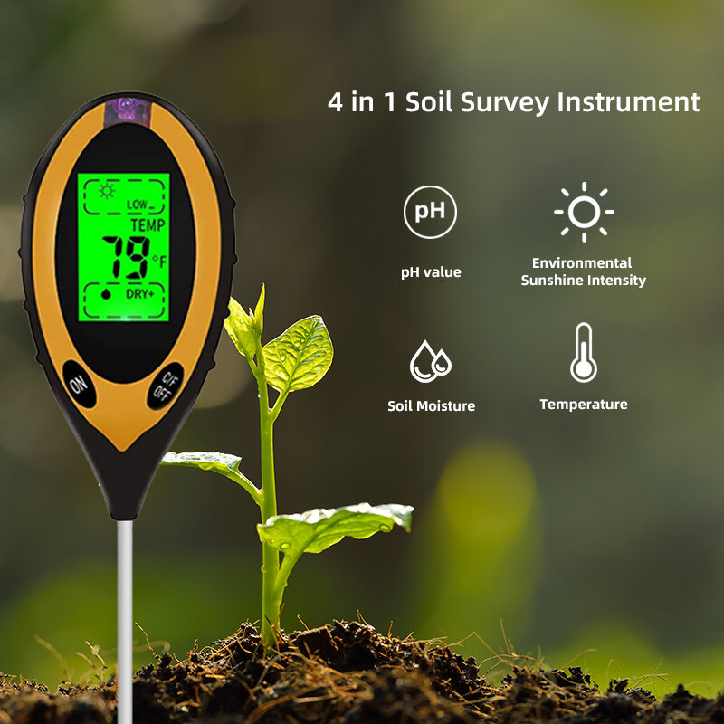 جهاز اختبار رطوبة التربة ، مقياس رطوبة التربة ، قياس شدة أشعة الشمس ، تحليل اختبار حموضة التربة ، 4 في 1