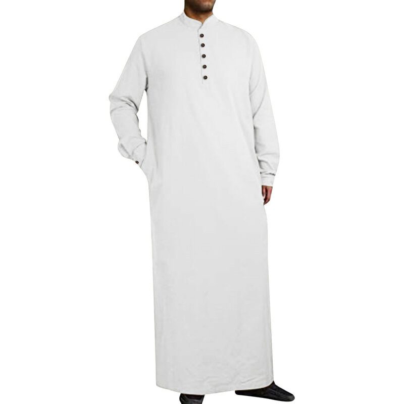 رداءة رجالية إسلامية على الطراز الشرقي الأوسط ، قمصان بأكمام طويلة ، فتحة جانبية ، رداءة بلون واحد مع زر جيب ، بسيط ، الصيف