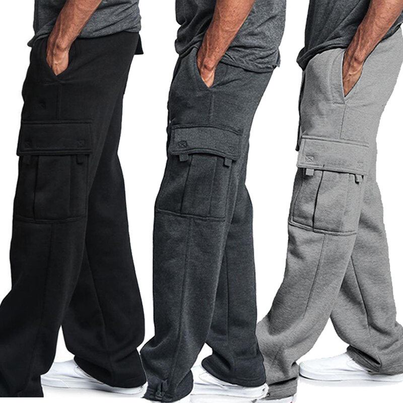 الرجال الرباط السراويل البضائع ، Sweatpants عادية ، مرونة الخصر ، جيب بلون ، جديد