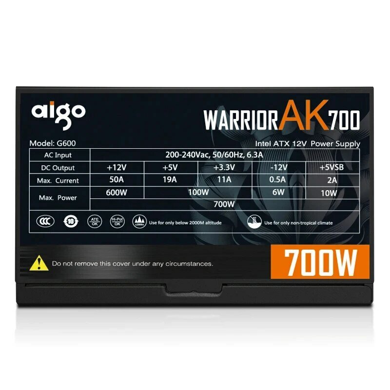 وحدة إمداد طاقة سوداء Aigo AK W PC PC PSU هادئة للألعاب ، مروحة 24pin 12V ATX