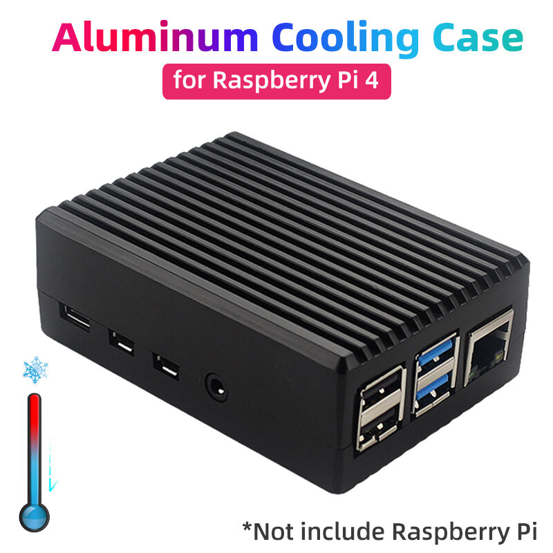 غلاف من سبائك الألومنيوم لـ Raspberry Pi 4 ، صندوق معدني أسود ، غلاف تبريد سلبي لـ Raspberry Pi 4 موديل B