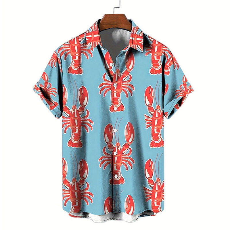 قميص زهرة هاواي قصير مطبوع ثلاثي الأبعاد ، أزياء سرطان البحر في بوسطن ، عتيق غير رسمي صيفي ، قمصان هاراجاو كاديز ، قمصان كاجوال بلوزة