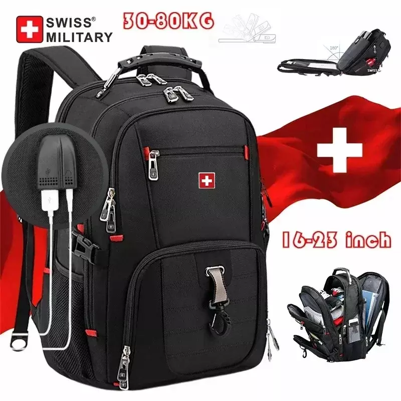 سويسري-حقيبة ظهر للكمبيوتر المحمول مقاومة للماء مع منفذ شحن usb ، حقيبة متعددة الوظائف للمشي والسفر ، 17 بوصة
