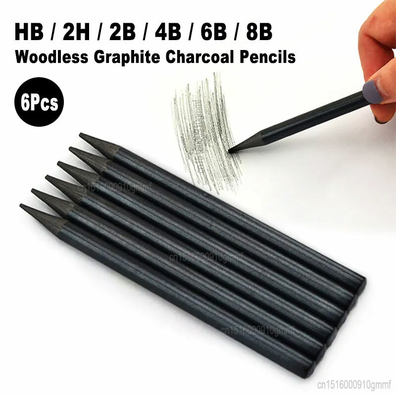 6 قطعة مجموعة المهنية بدون خشب الجرافيت أقلام الفحم HB / 2H / 2B / 4B / 6B / 8B للفنان الفن رسم الرسم القرطاسية