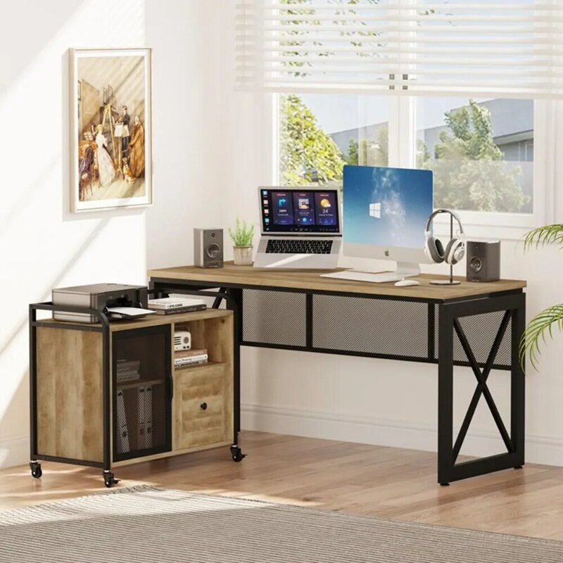 BON ANGURE-مكتب كمبيوتر من الخشب الريفي ، مكاتب مكتب منزلية صناعية ، مكتب كتابة معدني قوي لمنزل المزرعة