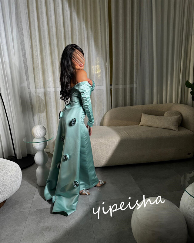 فستان كرة فوق الكتف ، حفلة موسيقية سعودية ، زهرة ساتان ، ثوب تخرج ، فساتين طويلة ، مناسبة مخصصة