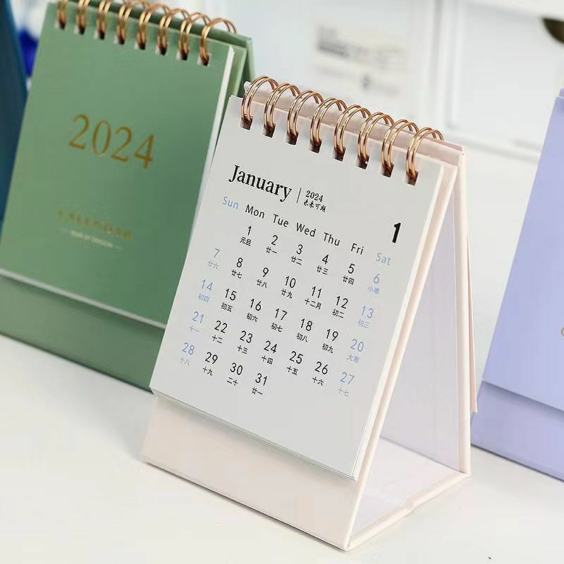 2024 مكتب صغير لطيف التقويم Kawaii سطح المكتب ديكور الإبداعية التقويم اليومي جدولة مخطط جدول الأعمال السنوي منظم مكتب هدية