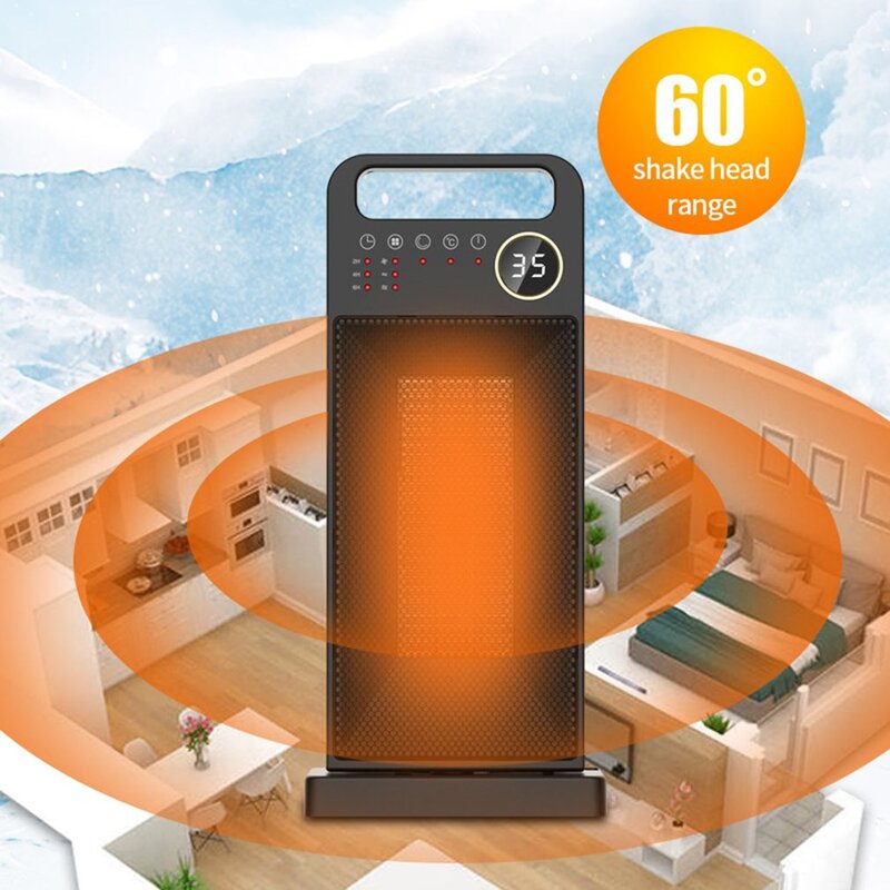 LED Electric Heater Household Portable 3 gear Adjustable Electric Heater Air Circulation Tower Fan Slience Heating Air Cooler EU