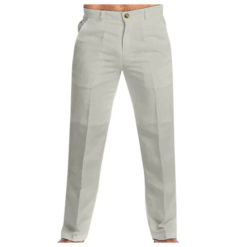بنطال رياضي كتان للرجال مع جيب حامل ، أحادي اللون ، أبيض ، رمادي ، مقاس كبير 3XL ، أزياء أنيقة ، ملابس خروج غير رسمية