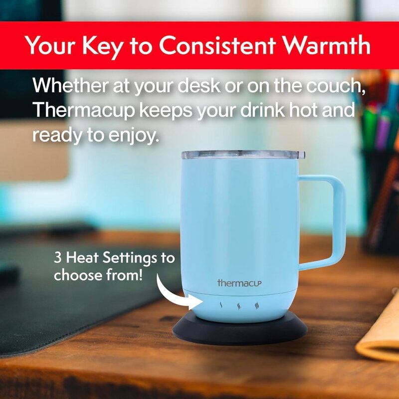 كوب قهوة ذاتي التسخين بغطاء ، يتم التحكم بدرجة الحرارة ، كوب ذكي كهربائي Led ، 3 إعدادات حرارة مخصصة ، ممتاز