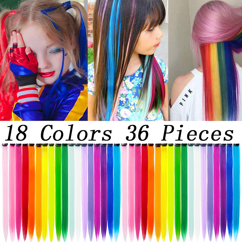 قوس قزح الملونة كليب على الشعر للفتيات ، 22 "، مستقيم ، اكسسوارات للشعر ، 1 قطعة الشعر ، تسليط الضوء