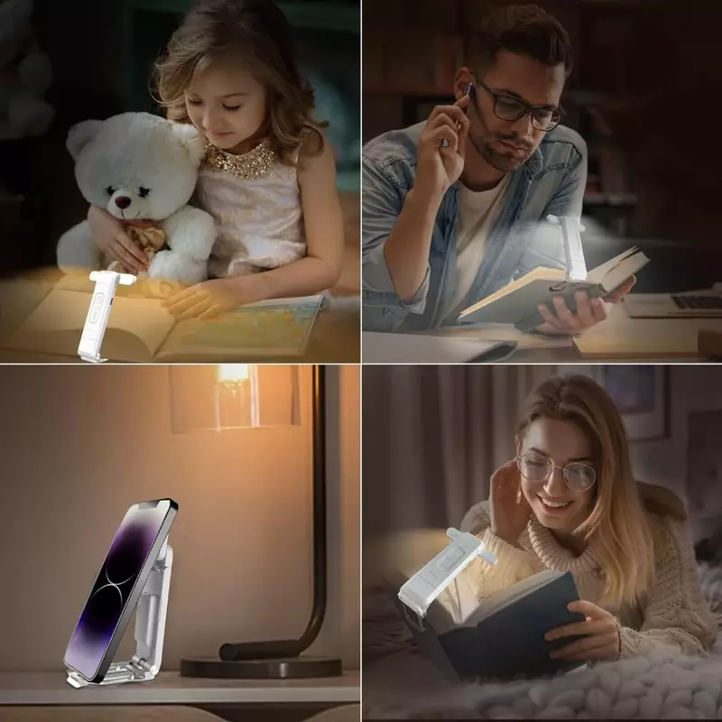 مصباح قراءة محمول قابل لإعادة الشحن USB ، مصباح كتاب للقراءة ليلاً في السرير ، مقطع LED على ضوء إشارة مرجعية للقراءة في السرير