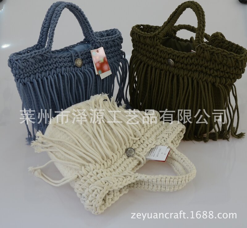 حقيبة منسوجة يدويًا من خيوط القطن للنساء ، حقيبة يد على الطريقة اليابانية ، جديدة