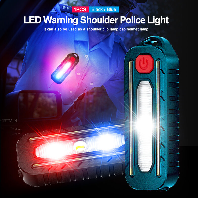 متعددة الوظائف الأحمر والأزرق تحذير ضوء USB شحن دراجة الذيل ضوء LED مقاوم للماء الشرطة الكتف كليب ضوء خوذة مصباح