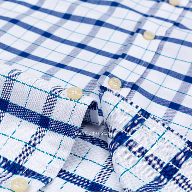 قمصان أكسفورد من القطن الخالص للرجال ، بأكمام قصيرة ، ياقة مربعة ، منقوش متين ، مخطط ، جيب واحد ، قميص صيفي غير رسمي ، قطن 100% ، 2023