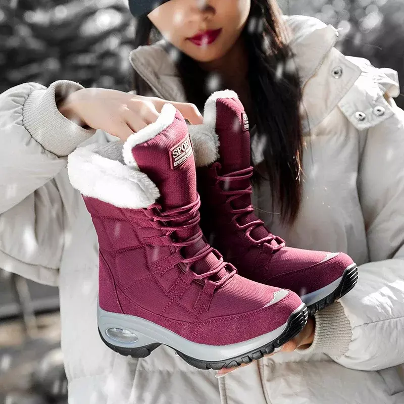 Moipheng-منتصف العجل أحذية الثلوج للنساء ، الدانتيل متابعة الجوارب ، مقاوم للماء ، مريحة ، الدفء ، الجودة ، السيدات ، الشتاء