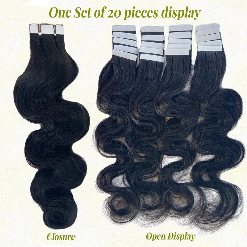 وصلات شعر سوداء طبيعية للنساء ذوات البشرة السمراء ، شعر بشريط ، شعر بشري حقيقي ، لحمة جلد للجسم ، 50 جم ، 20 دولارًا